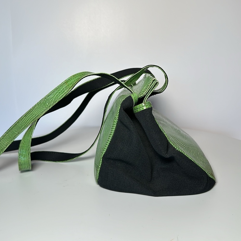 ITALY CROCODILE LEATHER green & black canvas one of a kind long straps - Picture 6 of 17